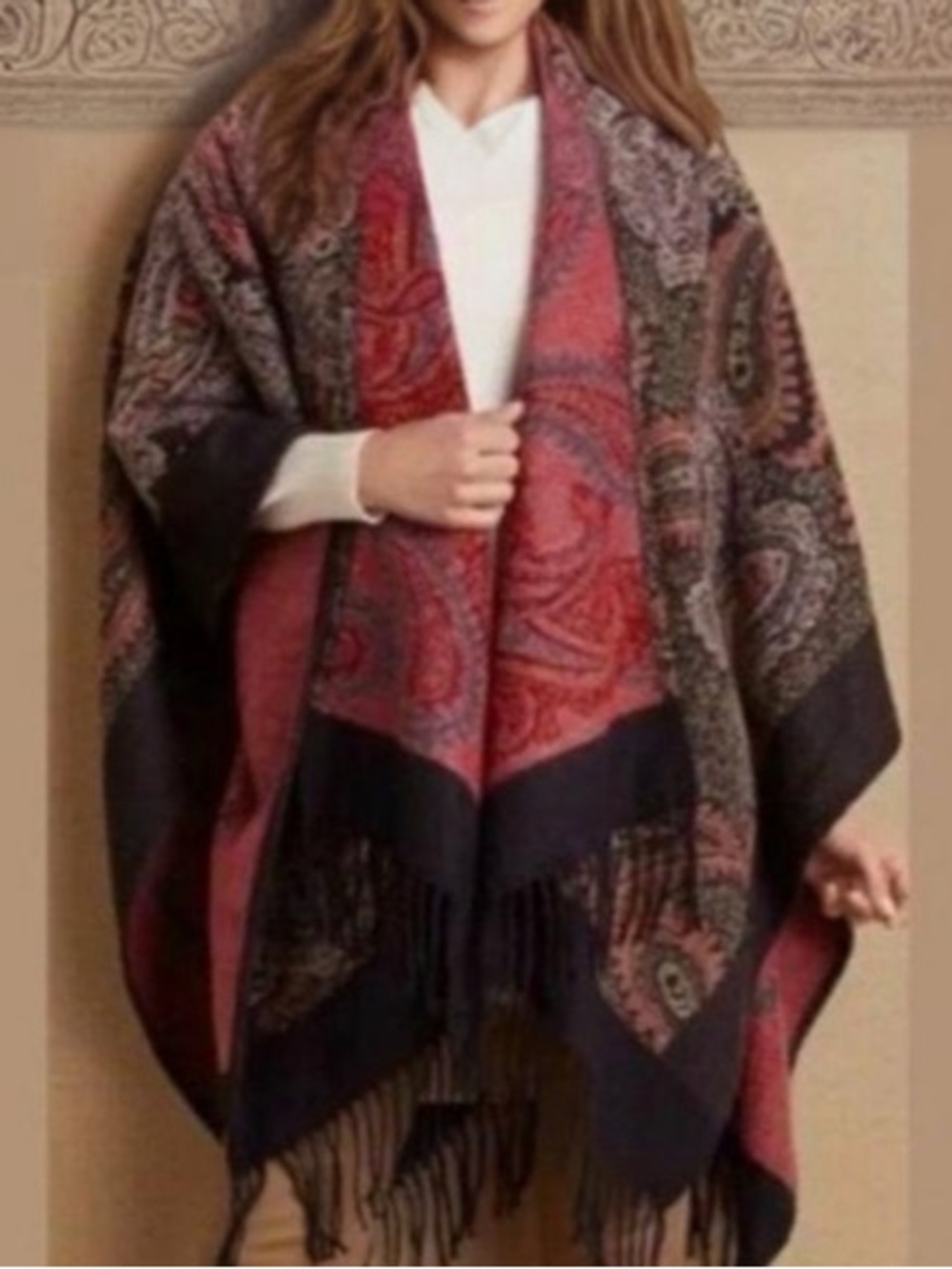 Soft Surroundings REVERSIBLE Shawl Poncho Winter Fall Cozy One size fits most